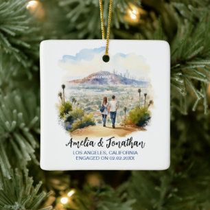 Paar bij Los Angeles California Waterverf Travel Keramisch Ornament