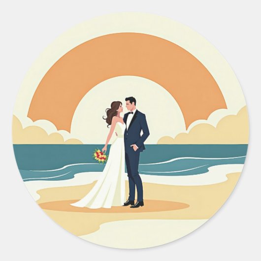 Paar bij Sunset Beach Wedding Sticker (Voorkant)
