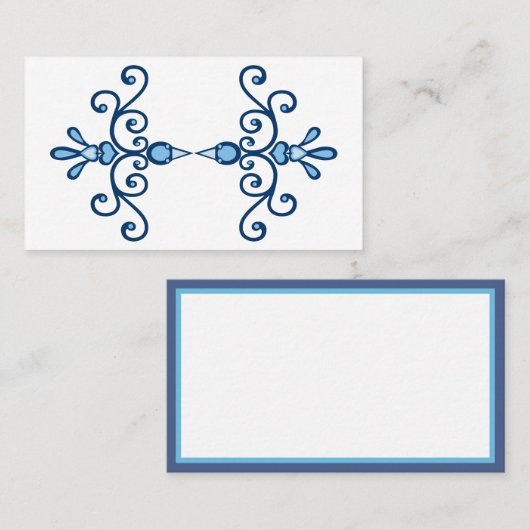 Paar blauwe vogels scroll kunst en blauwe rand visitekaartje (Voorkant / Achterkant)