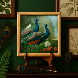 Paar Blauwgroen Blauwe Pauw Elegante Keramische Te Tegeltje