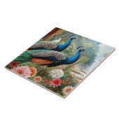 Paar Blauwgroen Blauwe Pauw Elegante Keramische Te Tegeltje (Zijkant)