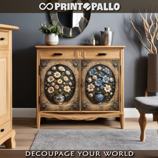 Paar Bloemen pot voor twee deur kast Tissuepapier