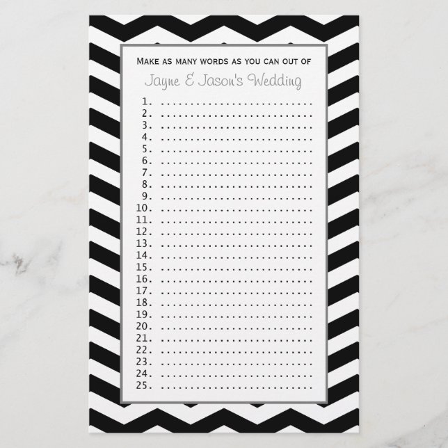 Paar Bridal Wedding Shower Games - Chevron (Voorkant)