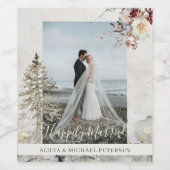 Paar bruiloft foto modern elegant script winter wijn etiket (Enkel label)