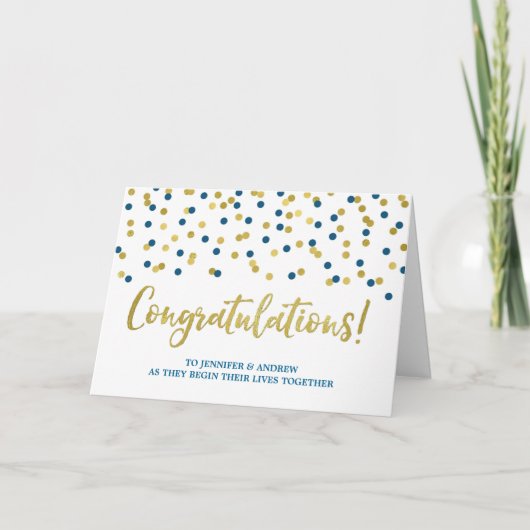 Paar bruiloft gefeliciteerd goud blauw kaart (Voorkant)