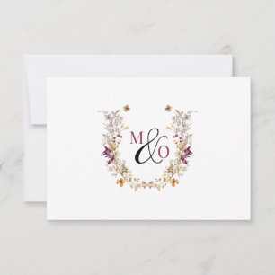 Paar Bruiloft Monogram Wildbloemen Flat Note Kaart Notitiekaartje