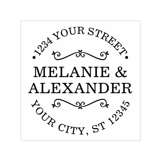 Paar Bruiloft Ronde Naam Retouradres Monogram Zelfinktende Stempel (Design)
