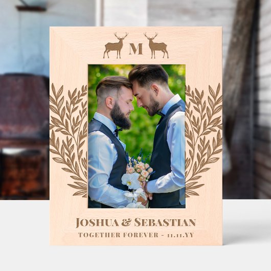 Paar Bucks Greenery LGBT-echtgenoten Monogram Gegraveerde Lijstjes