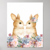 Paar Bunny Bloem Woodland Nursery Decor Poster (Voorkant)
