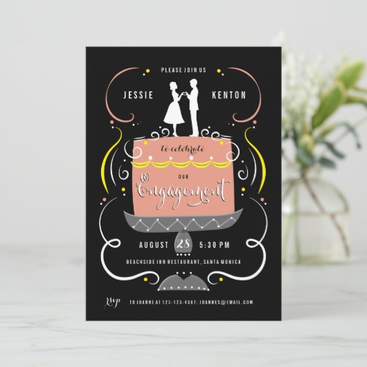 Paar Cake Topper Engagement Party Kaart (Staand voorkant)