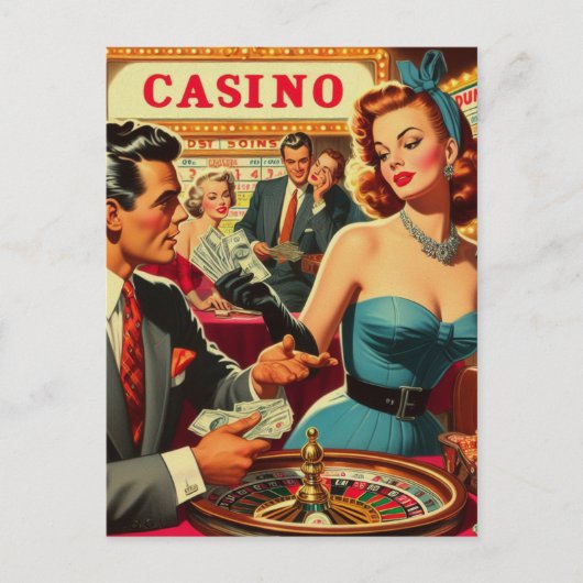  Paar Casino Illustratie Briefkaart (Voorkant)