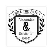 Paar Crest Ribbon Botanical Bewaar de datum #2 Zelfinktende Stempel (Design)