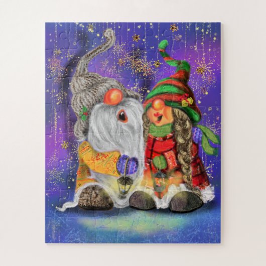 Paar Cute Gnomes die vrolijk kerstlied zingen Legpuzzel (Verticaal)