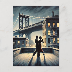 Paar dansen met Brooklyn Bridge Briefkaart