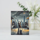 Paar dansen met Taipei 101 Briefkaart (Staand voorkant)