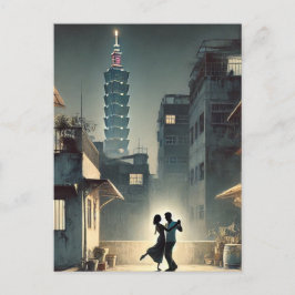 Paar dansen met Taipei 101 op de achtergrond Briefkaart