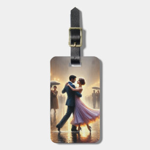 Paar danst in de regen bagagelabel