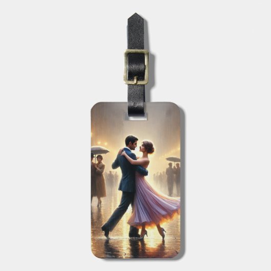 Paar danst in de regen bagagelabel (Voorkant verticaal)