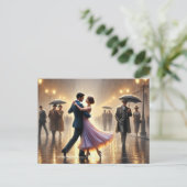 Paar danst in de regen briefkaart (Staand voorkant)