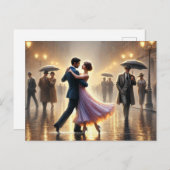 Paar danst in de regen briefkaart (Voorkant / Achterkant)