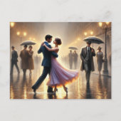 Paar danst in de regen briefkaart (Voorkant)