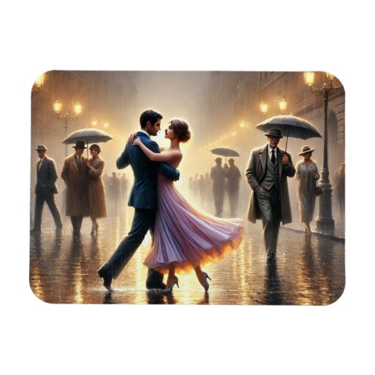 Paar danst in de regen magneet (Horizontaal)