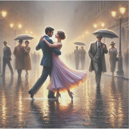 Paar danst in de regen sticker (Voorkant)