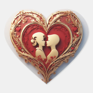 Paar dat elkaar omhelst in een groot rood hart sticker