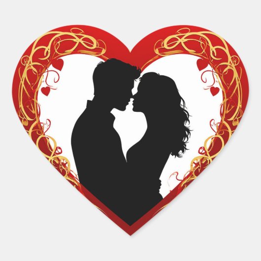 Paar dat elkaar omhelst in een groot rood hart sticker (Voorkant)