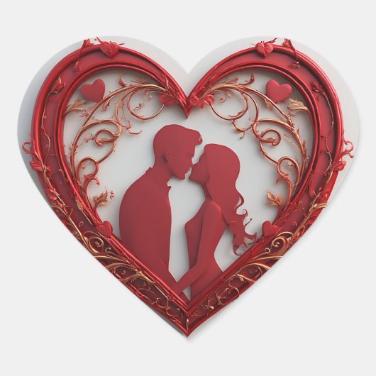 Paar dat elkaar omhelst in een groot rood hart sticker (Voorkant)