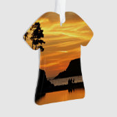 Paar & Dog Vivid Beach Sunset Silhouettes Ornament (voorkant)