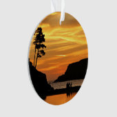 Paar & Dog Vivid Beach Sunset Silhouettes Ornament (voorkant)