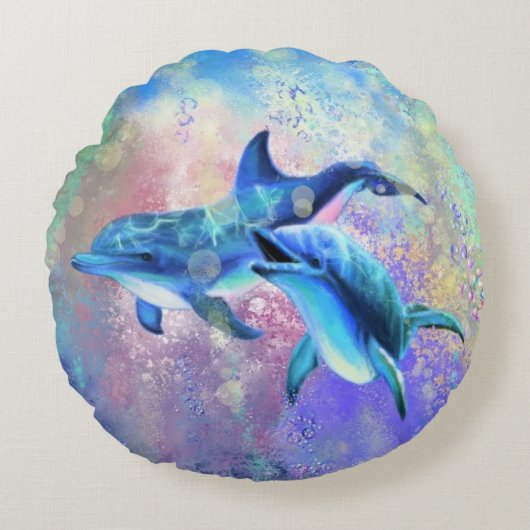 Paar Dolfijn Ronde Kussen (Voorkant)