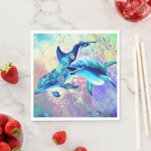 Paar Dolfijn Servetten Gelukkige Familie