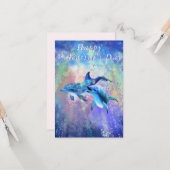 Paar Dolfijn Valentijnsdag Kaart - I Love You (Voorkant / Achterkant in situ)