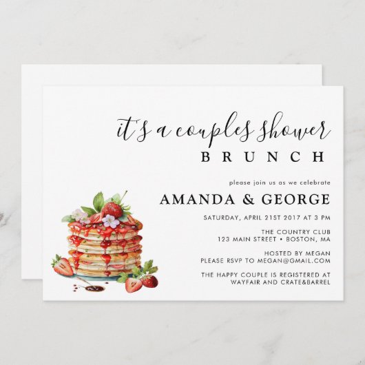Paar douche brunch pannenkoeken uitnodiging (Voorkant / Achterkant)