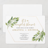 Paar douche elegant groen en gouden feest kaart (Voorkant / Achterkant)