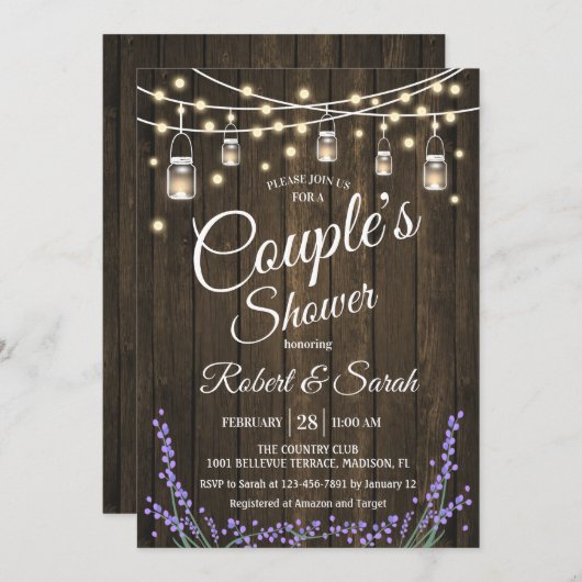 Paar Douche - Lavendel Rustiek Hout Kaart (Voorkant / Achterkant)