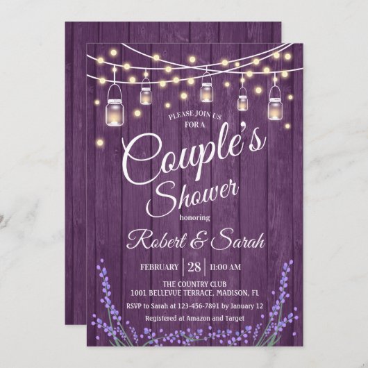 Paar Douche - Lavendel Rustiek Hout Kaart (Voorkant / Achterkant)