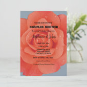 Paar Douche Sinaasappel Bloemen Stoffig Blauw Huwe Kaart (Staand voorkant)