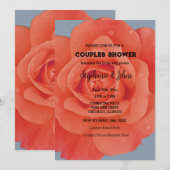 Paar Douche Sinaasappel Bloemen Stoffig Blauw Huwe Kaart (Voorkant / Achterkant)