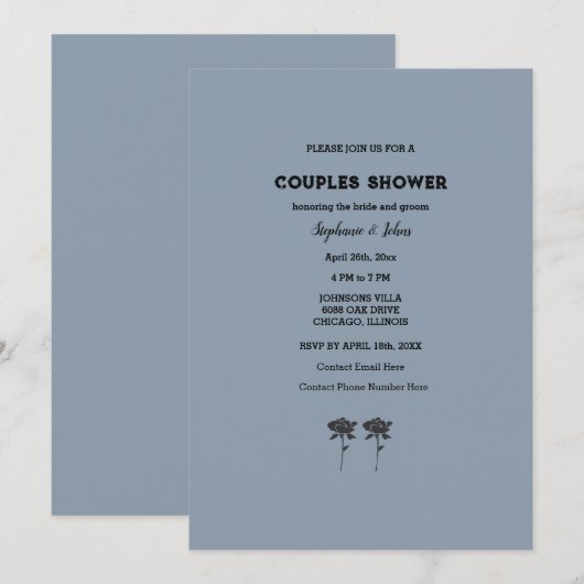 Paar Douche Stoffig Blauw Zwart Bloemen Bruiloft Kaart (Voorkant / Achterkant)