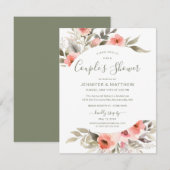 Paar Douche Waterverf Blush Roos Krans Kaart (Voorkant / Achterkant)