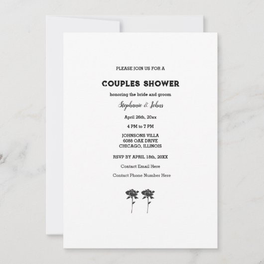 Paar Douche Zwart Wit Bloemen Eenvoudige Bruiloft Kaart (Voorkant)