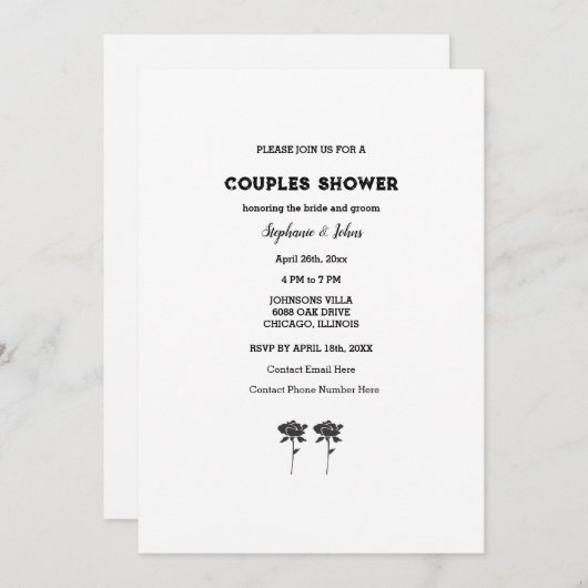 Paar Douche Zwart Wit Bloemen Eenvoudige Bruiloft Kaart (Voorkant / Achterkant)