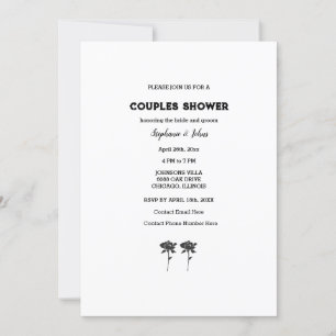 Paar Douche Zwart Wit Bloemen Eenvoudige Bruiloft Kaart