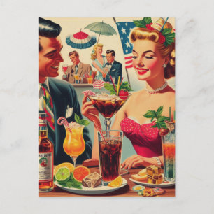  Paar Drinken jaren 1950 Illustratie Briefkaart
