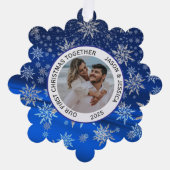 Paar Eerste Kerst Icy Blue Snowflakes Ornament Kaart (Voorkant)