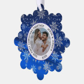 Paar Eerste Kerst Icy Blue Snowflakes Ornament Kaart (Links)