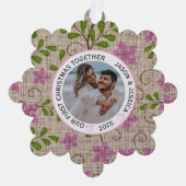 Paar Eerste Kerst Roze Bloemen Ornament Kaart (Voorkant)